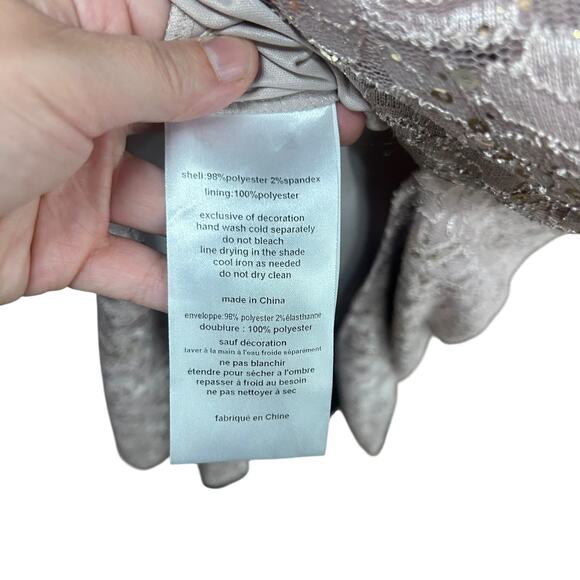 Oleg‎ Cassini Blush Sequin Lace Gown Formal Maxi Dress Evening Glam 14 Elegant - Picture 10 of 12